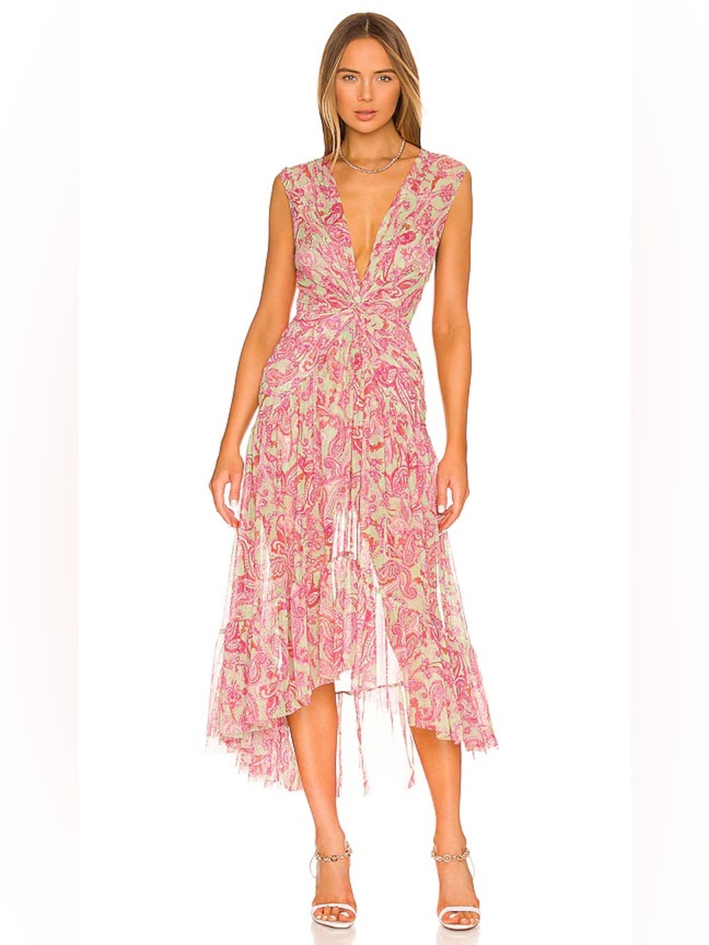 MISA Los Angeles Ava Vintage Paisley Mesh Hi Low Dress Womens Large New NWT